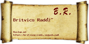 Britvics Radó névjegykártya